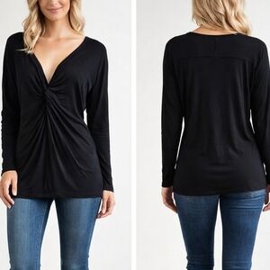 The Trefinery Long Sleeve V-neck Twisted Front Top